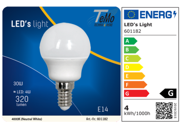 1 STÜCK (VPE) SHADA LED Globe E14 320lm 4W, neutralweiss 4000K, G45 Opal, EEC: G (0601182)